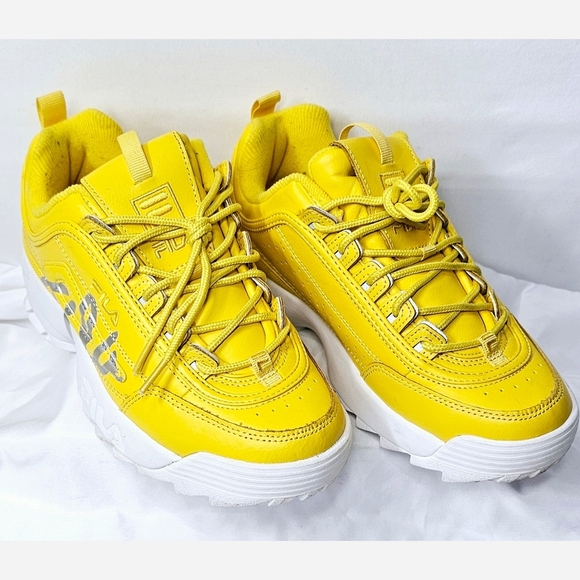 Size 6.5 Kids FILA Yellow Disruptor ll Script Sneakers - Picture 3 of 8